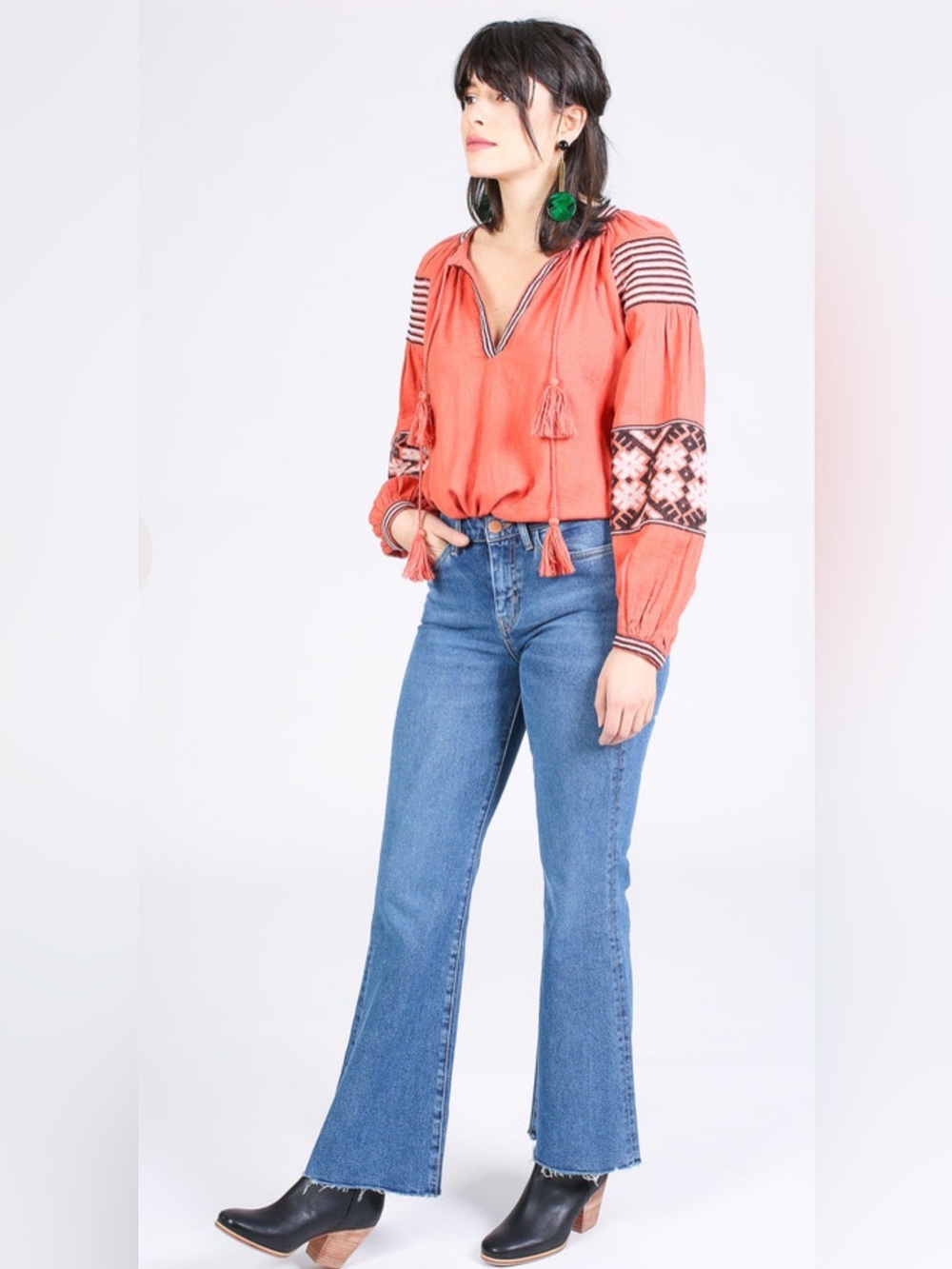 Antik Batik Modi Coral Embroidered Peasant Blouse Size L / 42